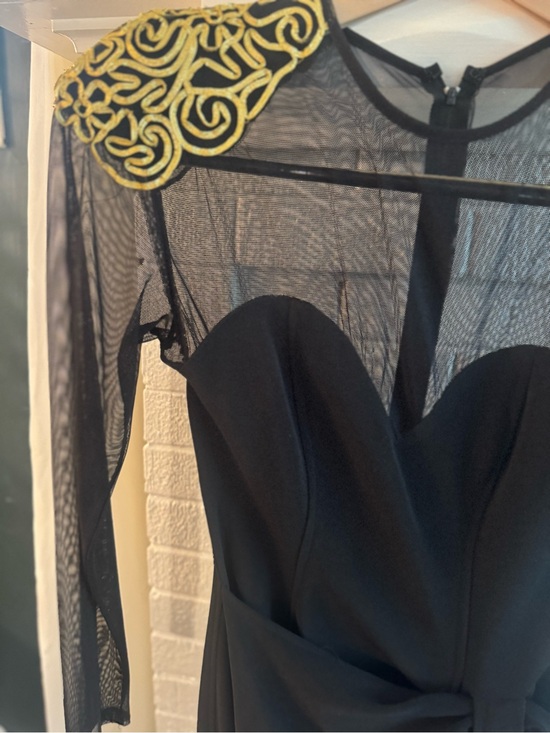 Holy Grail VTG Betsy & Adam Black Mesh Dress with Gold Embellished Shoulders Holy Grail VTG Betsy & Adam Black Mesh Dress with Gold Embellished Shoulders